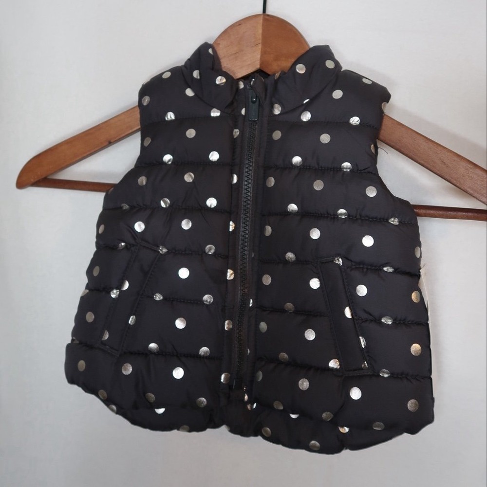 Old Navy Baby Grey Silver Polka Dot Frost Free Puffer Vest 3-6 Months NWT Girls